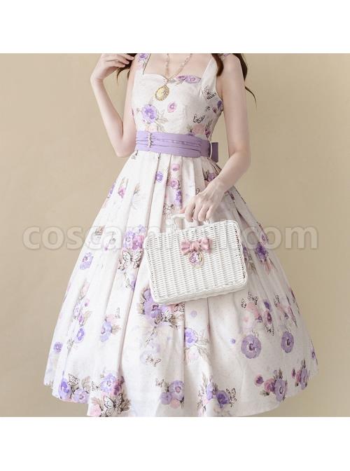 Simple-White-Floral-Pattern-Pearl-Belt-Open-Back-Large-Bow-Sleeveless-Sling-Classic-Lolita-Dress-coscarnival-2239
