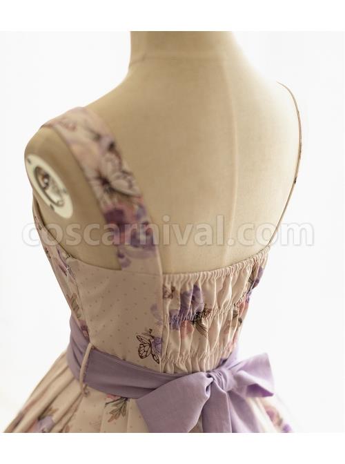 Simple-White-Floral-Pattern-Pearl-Belt-Open-Back-Large-Bow-Sleeveless-Sling-Classic-Lolita-Dress-coscarnival-2246