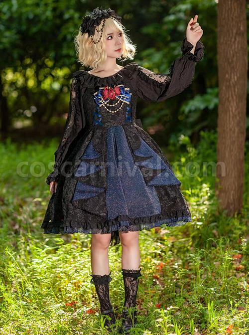 Singer-Series-Solid-Color-Pleated-Lace-Dark-Jacquard-Trim-Neckline-Classic-Lolita-Slip-Dress-coscarnival-2234