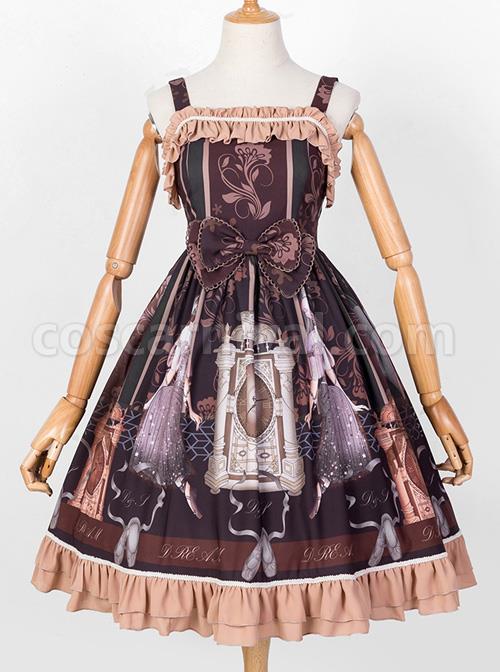 Sleeping-Clock-Series-JSK-Ruffle-Brown-Classic-Lolita-Sling-Dress-coscarnival-4412