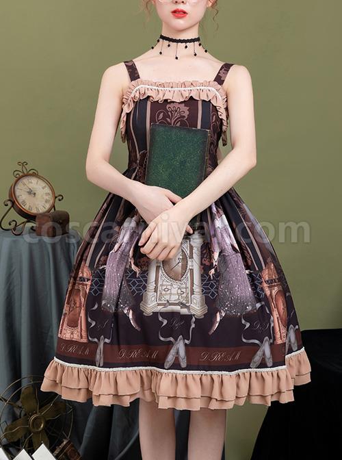 Sleeping-Clock-Series-JSK-Ruffle-Brown-Classic-Lolita-Sling-Dress-coscarnival-4418