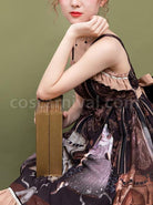 Sleeping-Clock-Series-JSK-Ruffle-Brown-Classic-Lolita-Sling-Dress-coscarnival-4426