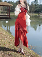 Slim-Fit Spaghetti Straps Smocked Ruffle Irregular Hem Fishtail Gothic Lolita Dress coscarnival