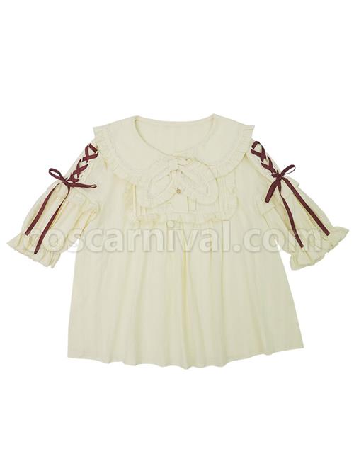 Small Acorn Series Doll Collar Bowknot Sweet Lolita Short Sleeve Shirt coscarnival