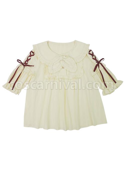 Small Acorn Series Doll Collar Bowknot Sweet Lolita Short Sleeve Shirt coscarnival