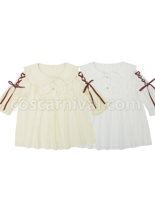 Small Acorn Series Doll Collar Bowknot Sweet Lolita Short Sleeve Shirt coscarnival