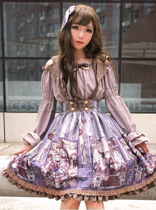 Smoke-grey Flare Sleeve Long Sleeve Bowknot Lolita Blouse coscarnival