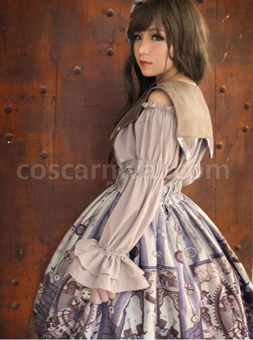 Smoke-grey Flare Sleeve Long Sleeve Bowknot Lolita Blouse coscarnival
