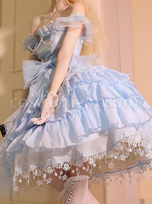 Snow-Series-JSK-Solid-Color-Layered-Pleated-Lace-Jacquard-Star-Embroidery-Hem-Bow-Knot-Decoration-Sequin-Pearl-Classic-Lolita-Dress-coscarnival-355