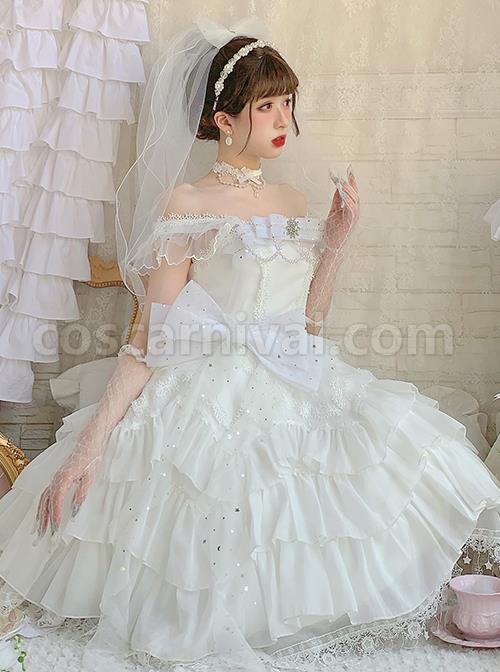 Snow-Series-JSK-Solid-Color-Layered-Pleated-Lace-Jacquard-Star-Embroidery-Hem-Bow-Knot-Decoration-Sequin-Pearl-Classic-Lolita-Dress-coscarnival-370