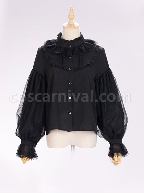Solar Erosion Lunar Erosion Series Autumn Pure All-match Chiffon Stand Collar Ruffles Lace Puff Long Sleeve Classic Lolita Shirt coscarnival