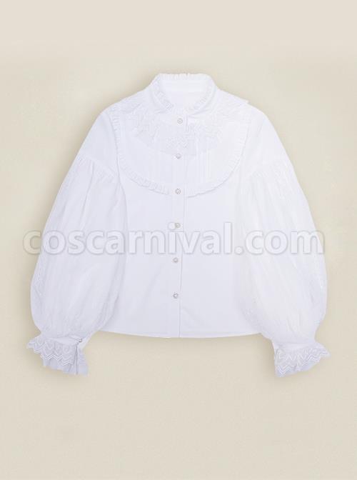 Solar Erosion Lunar Erosion Series Autumn Pure All-match Chiffon Stand Collar Ruffles Lace Puff Long Sleeve Classic Lolita Shirt coscarnival