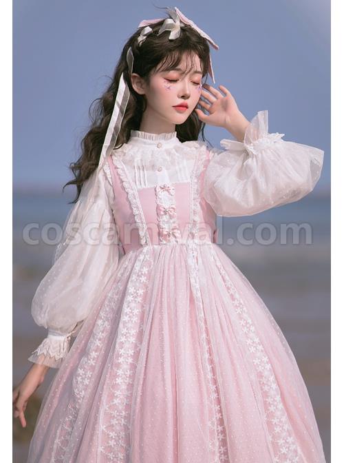 Solar Erosion Lunar Erosion Series Autumn Pure All-match Chiffon Stand Collar Ruffles Lace Puff Long Sleeve Classic Lolita Shirt coscarnival