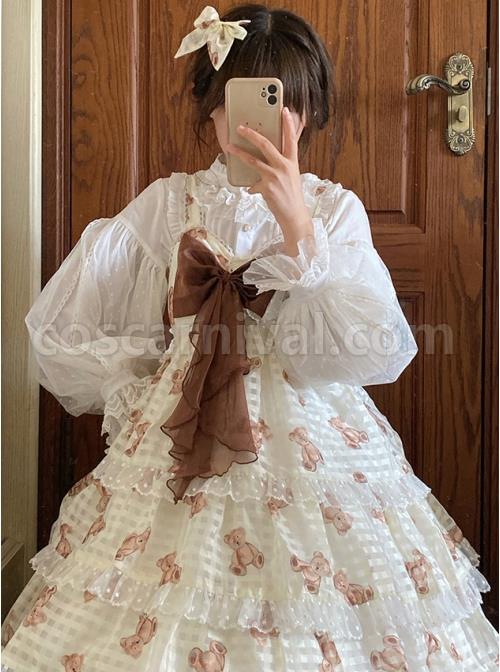 Solar Erosion Lunar Erosion Series Autumn Pure All-match Chiffon Stand Collar Ruffles Lace Puff Long Sleeve Classic Lolita Shirt coscarnival