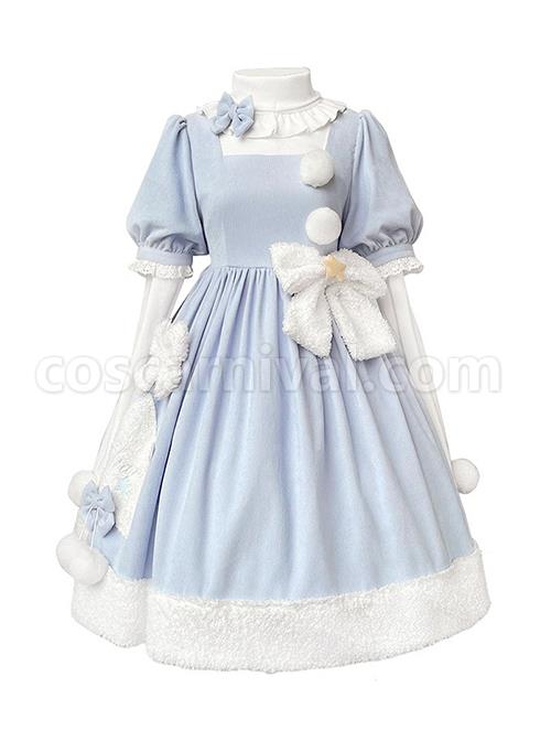 Solid-Color-Cute-Daily-Warm-Plush-Bow-Knot-Long-Sleeve-Blouses-Classic-Lolita-Short-Sleeve-Dress-Set-coscarnival-1514