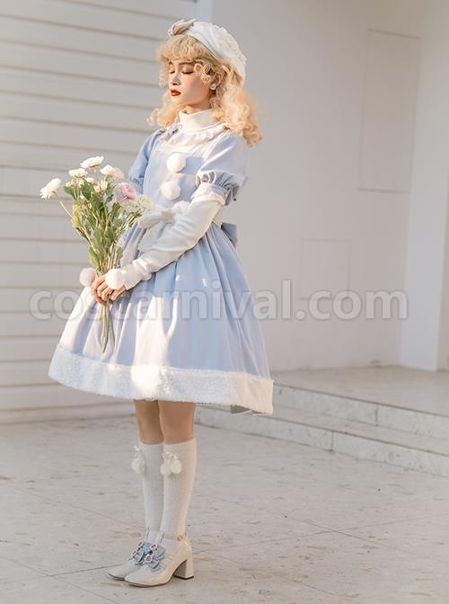 Solid-Color-Cute-Daily-Warm-Plush-Bow-Knot-Long-Sleeve-Blouses-Classic-Lolita-Short-Sleeve-Dress-Set-coscarnival-1524