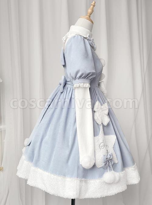 Solid-Color-Cute-Daily-Warm-Plush-Bow-Knot-Long-Sleeve-Blouses-Classic-Lolita-Short-Sleeve-Dress-Set-coscarnival-1536
