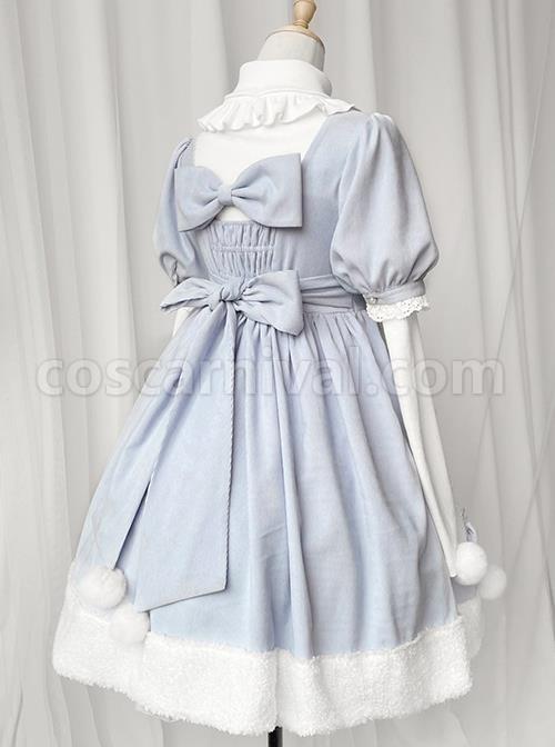 Solid-Color-Cute-Daily-Warm-Plush-Bow-Knot-Long-Sleeve-Blouses-Classic-Lolita-Short-Sleeve-Dress-Set-coscarnival-1540