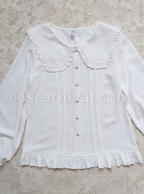 Solid Color Daily All-Match Loose Ruffle Lapel Chiffon Classic Lolita Long-Sleeved Shirt coscarnival