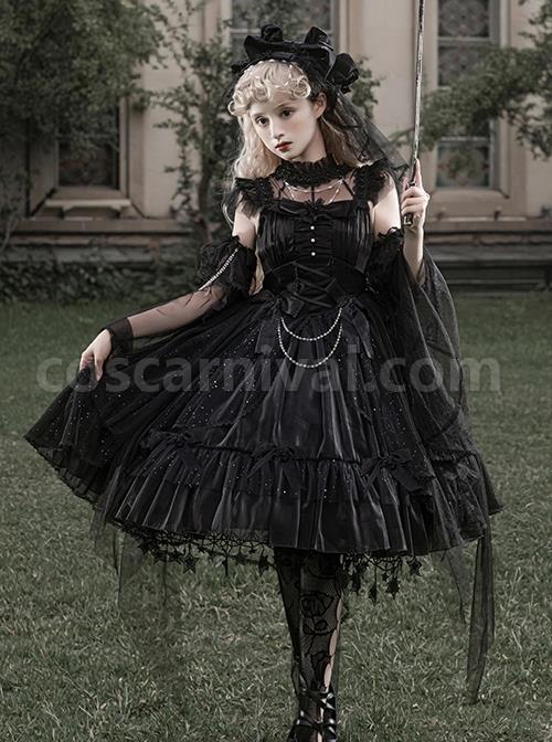 Solid-Color-Elegant-Square-Neck-Translucent-Gauze-Neckline-Lace-Butterfly-Decorated-Star-Draped-Hem-Bow-Knot-Classic-Lolita-Sleeveless-Dress-coscarnival-2149