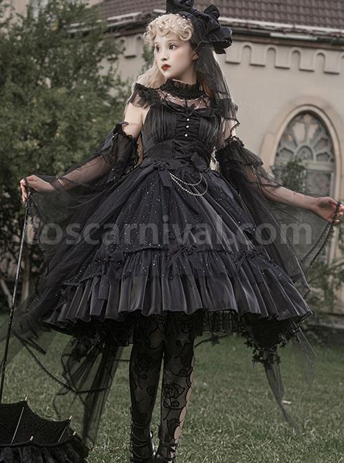 Solid-Color-Elegant-Square-Neck-Translucent-Gauze-Neckline-Lace-Butterfly-Decorated-Star-Draped-Hem-Bow-Knot-Classic-Lolita-Sleeveless-Dress-coscarnival-2168