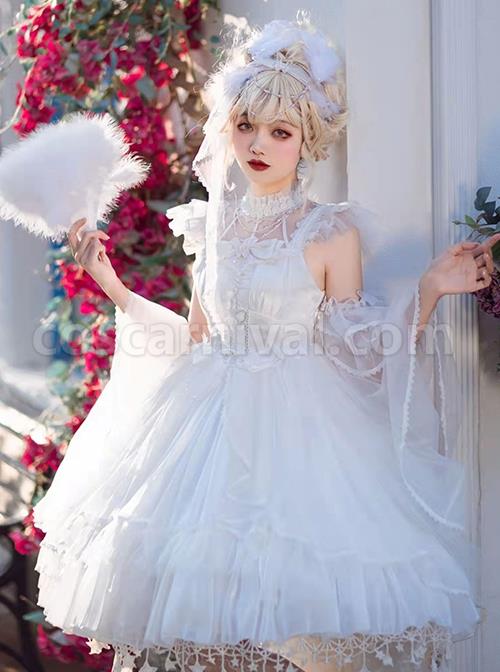 Solid-Color-Elegant-Square-Neck-Translucent-Gauze-Neckline-Lace-Butterfly-Decorated-Star-Draped-Hem-Bow-Knot-Classic-Lolita-Sleeveless-Dress-coscarnival-2174