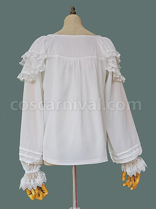 Solid Color Embroidered Doll Collar Puff Sleeve Bottom Classic Lolita Chiffon Long Sleeve Shirt coscarnival