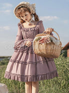 Solid-Color-Gentle-Elegant-Square-Neck-Ruffled-Stitching-Lantern-Sleeves-Rose-Decoration-Sweet-Lolita-Long-Sleeved-Dress-coscarnival-1293.jpg