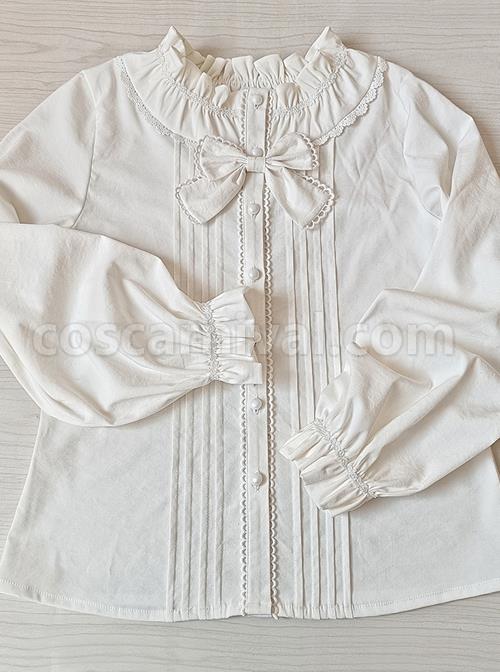 Solid Color Lace Ruffle Round Neck Daily Versatile Classic Lolita Long-Sleeved Shirt coscarnival