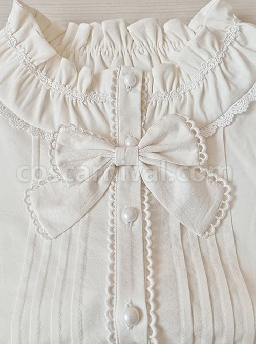 Solid Color Lace Ruffle Round Neck Daily Versatile Classic Lolita Long-Sleeved Shirt coscarnival