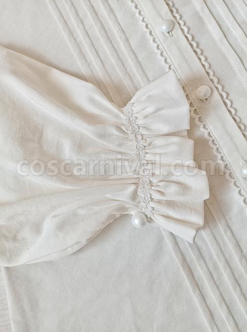 Solid Color Lace Ruffle Round Neck Daily Versatile Classic Lolita Long-Sleeved Shirt coscarnival