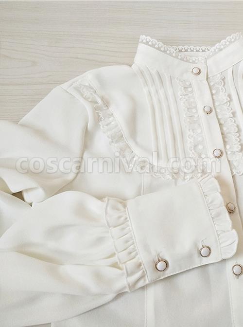 Solid Color Lace Stand Collar Daily Classic Lolita All-Match Spring Autumn Long-Sleeved Shirt coscarnival