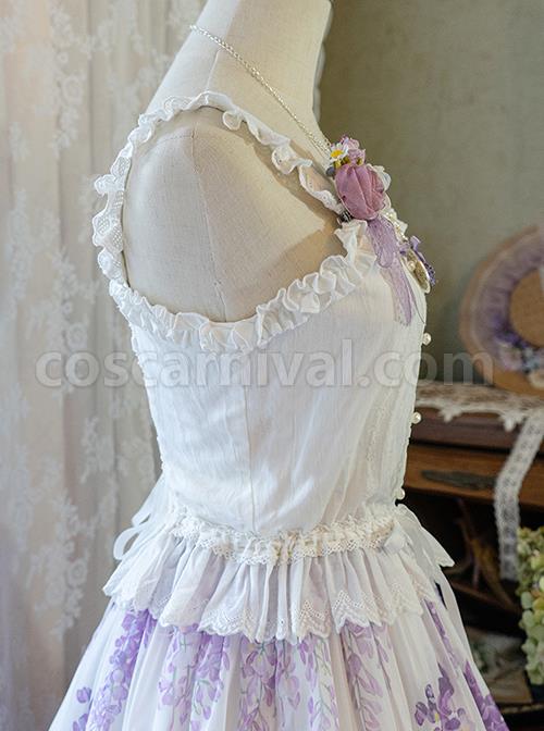 Solid Color Pleated Lace Trim Cute Three-Dimensional Lace Flower Decoration Classic Lolita Short Halter Top coscarnival