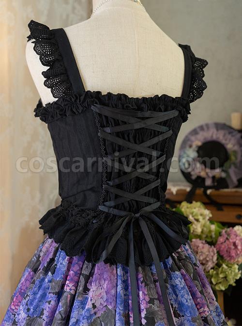 Solid Color Pleated Lace Trim Cute Three-Dimensional Lace Flower Decoration Classic Lolita Short Halter Top coscarnival