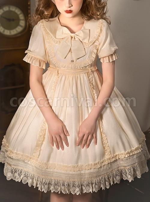 Solid-Color-Retro-Doll-Collar-Summer-Bow-Puff-Sleeve-Lace-Hem-Classic-Lolita-Short-Sleeve-Dress-coscarnival-664