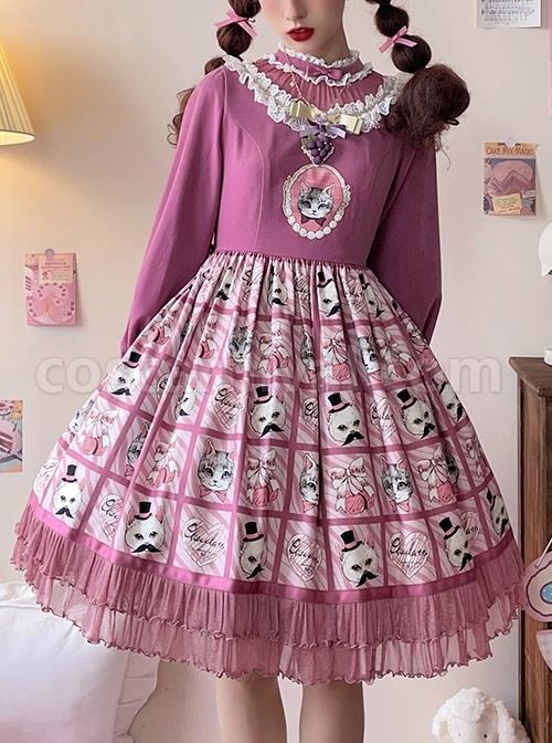 Solid-Color-Stand-Collar-Translucent-Hollow-Out-Detachable-Cloak-Cat-Print-Classic-Lolita-Long-Sleeve-Dress-coscarnival-2145