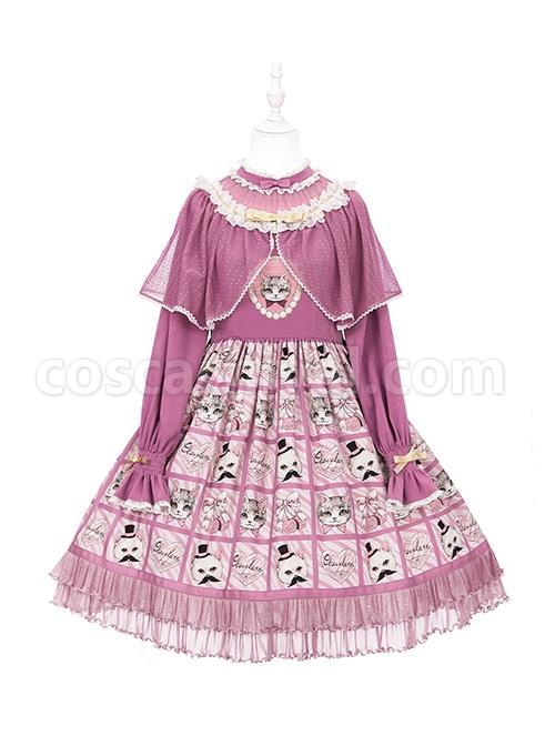 Solid-Color-Stand-Collar-Translucent-Hollow-Out-Detachable-Cloak-Cat-Print-Classic-Lolita-Long-Sleeve-Dress-coscarnival-2151