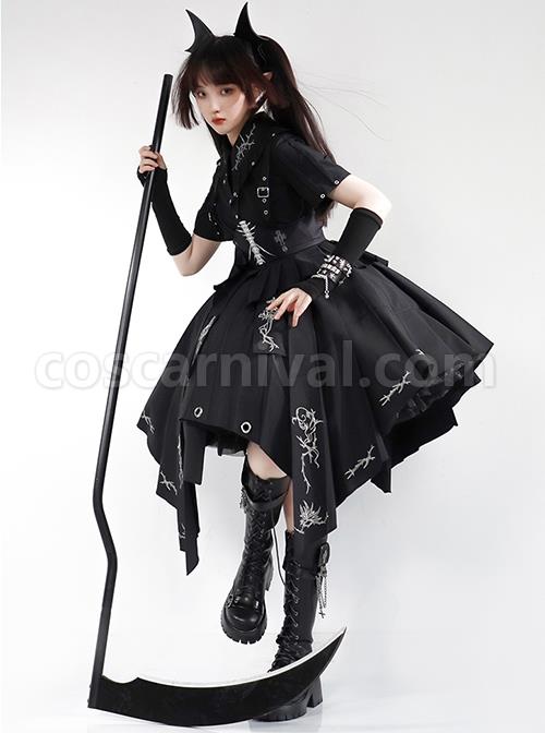 Solid Color Thorns Embroidery Irregular Thorns Embroidery Hem Handsome Gothic Lolita Short Sleeve Dress coscarnival