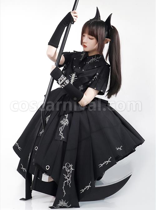 Solid Color Thorns Embroidery Irregular Thorns Embroidery Hem Handsome Gothic Lolita Short Sleeve Dress coscarnival