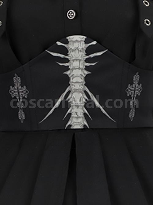 Solid Color Thorns Embroidery Irregular Thorns Embroidery Hem Handsome Gothic Lolita Short Sleeve Dress coscarnival