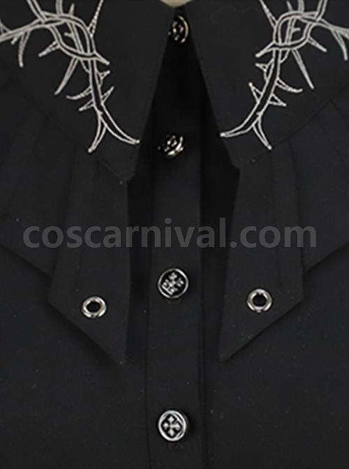 Solid Color Thorns Embroidery Irregular Thorns Embroidery Hem Handsome Gothic Lolita Short Sleeve Dress coscarnival