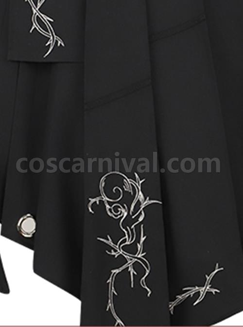 Solid Color Thorns Embroidery Irregular Thorns Embroidery Hem Handsome Gothic Lolita Short Sleeve Dress coscarnival