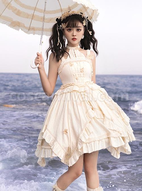 Solid-Color-Three-Dimensional-Butterfly-Embellishment-Halter-Detachable-Daily-Irregular-Ruffle-Hem-Classic-Lolita-Sleeveless-Dress-coscarnival-2156