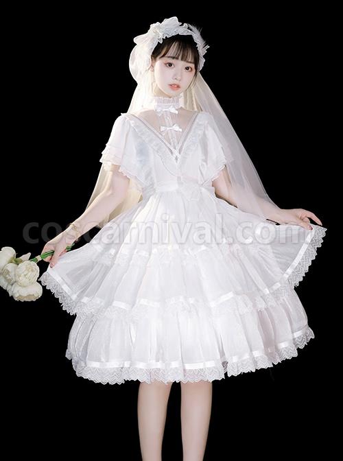 Solid-Color-Translucent-V-Neck-Design-Bow-Knot-Multi-Layer-Lace-Hem-Elegant-Classic-Lolita-Short-Sleeve-Dress-coscarnival-683