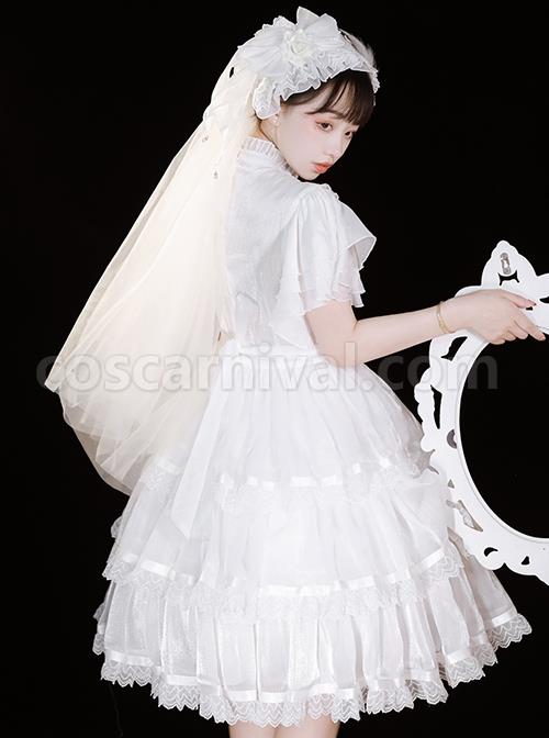 Solid-Color-Translucent-V-Neck-Design-Bow-Knot-Multi-Layer-Lace-Hem-Elegant-Classic-Lolita-Short-Sleeve-Dress-coscarnival-701