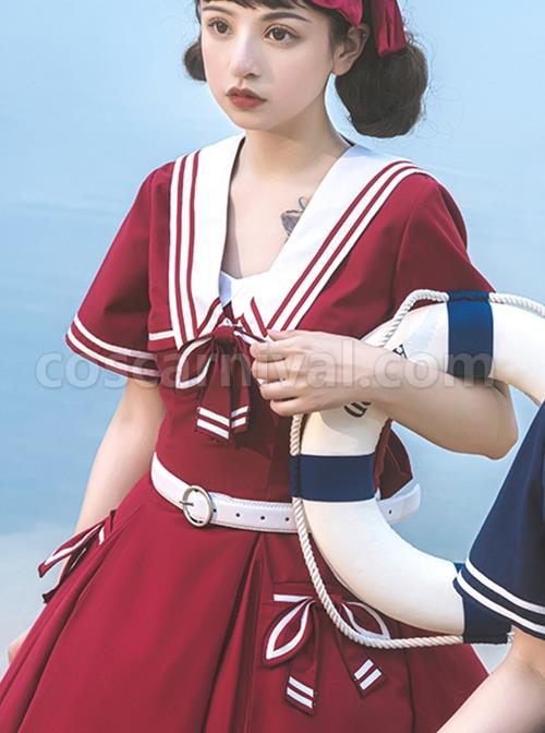 Solid-Color-Vintage-Navy-Style-Stripe-Lapel-Bow-Knot-Decorate-Short-Sleeve-Short-Coat-Lace-Up-Backless-Dress-Classic-Lolita-Sleeveless-Dress-Set-coscarnival-2150