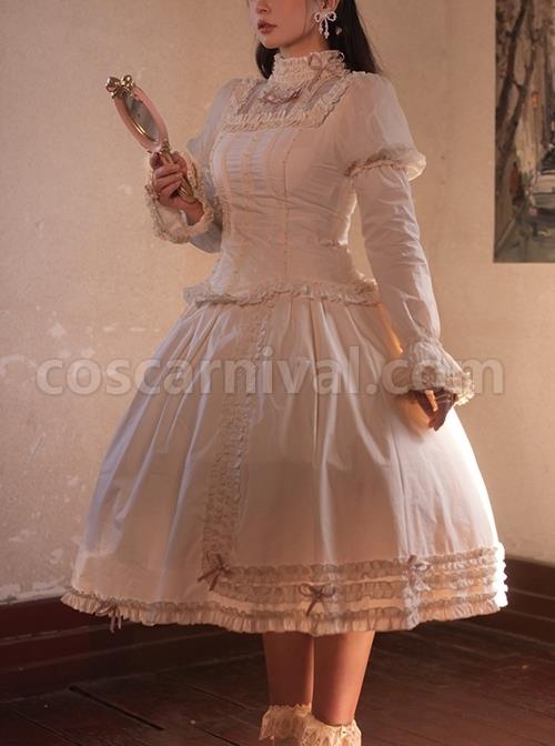 Solid-Color-Vintage-Ruffle-Stand-Collar-Puff-Sleeves-Detachable-Long-Sleeves-Pearl-Decorate-Blouses-Bow-Ruffle-Hem-Classic-Lolita-Skirt-Set-coscarnival-2130