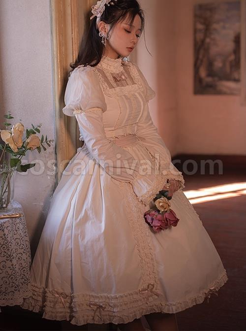Solid-Color-Vintage-Ruffle-Stand-Collar-Puff-Sleeves-Detachable-Long-Sleeves-Pearl-Decorate-Blouses-Bow-Ruffle-Hem-Classic-Lolita-Skirt-Set-coscarnival-2146