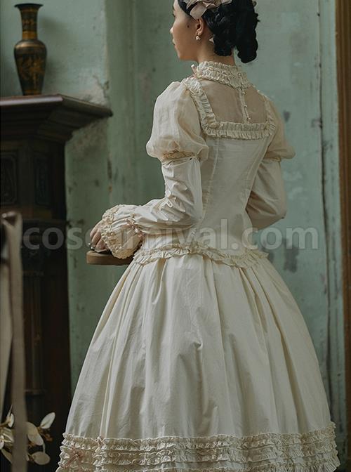 Solid-Color-Vintage-Ruffle-Stand-Collar-Puff-Sleeves-Detachable-Long-Sleeves-Pearl-Decorate-Blouses-Bow-Ruffle-Hem-Classic-Lolita-Skirt-Set-coscarnival-2153