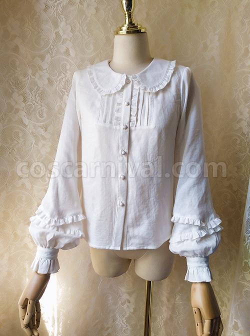 Spring Autumn Ruffled Doll Collar Lapel Lantern Sleeve Classic Lolita Long-Sleeved Shirt coscarnival